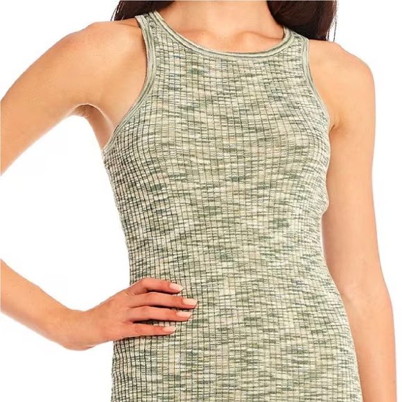 Space Dye Rib Knit crew neck Midi Dress color: Heather Green - Picture 3 of 3